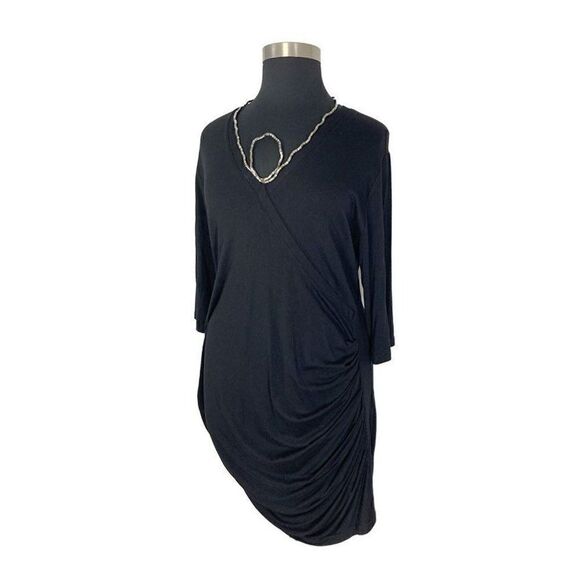 Transparente OS Black Faux Wrap Tunic Dress Art To Wear Lagenlook Coastal - Picture 1 of 7